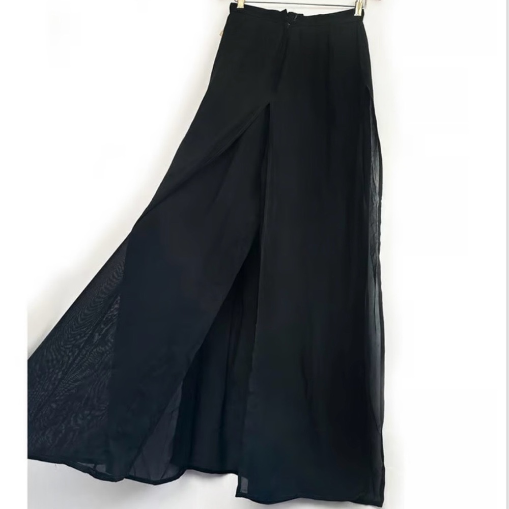 Vintage Tadashi Shoji Seaton Chiffon Palazzo Pants Womens 14 Black Layered Party